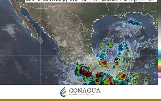 La depresión tropical Once-E continúa con desplazamiento lento frente al litoral de Oaxaca, al suroeste del golfo de Tehuantepec